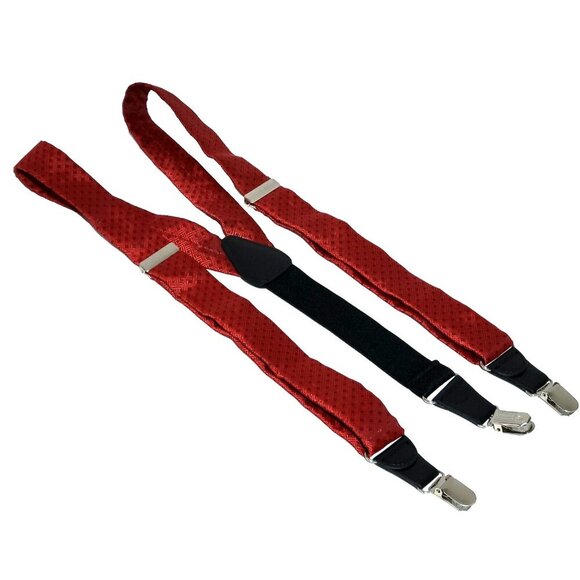 Gillmons Suspenders Braces Red Geometric Pattern Adjustable Clip On - Picture 1 of 3